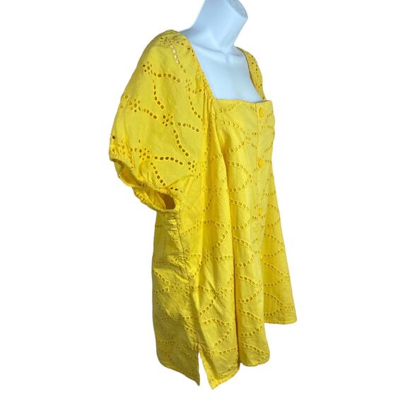 Lane Bryant Blouse Sz 24 (3X) Yellow Eyelet Classic Top Short Sleeve Cotton - Picture 3 of 8